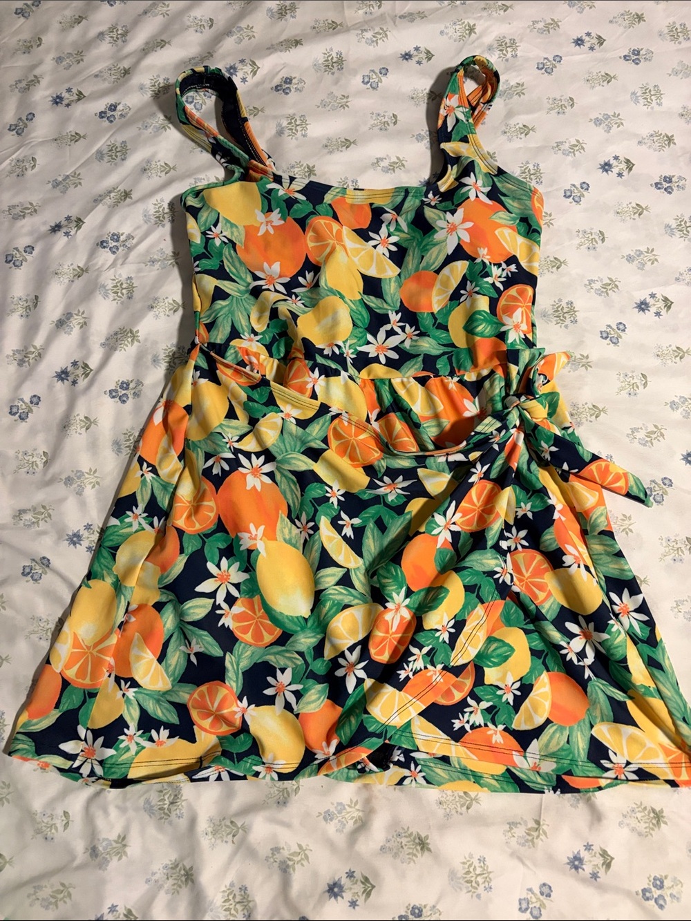 Citrus Print swimsuit dress - Vibrant Lemon & Orange Pattern